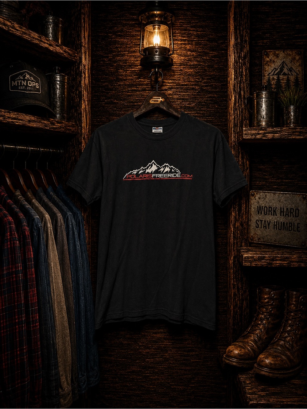 Polaris Freeride NWOT Mens Medium T Shirt Black and Red